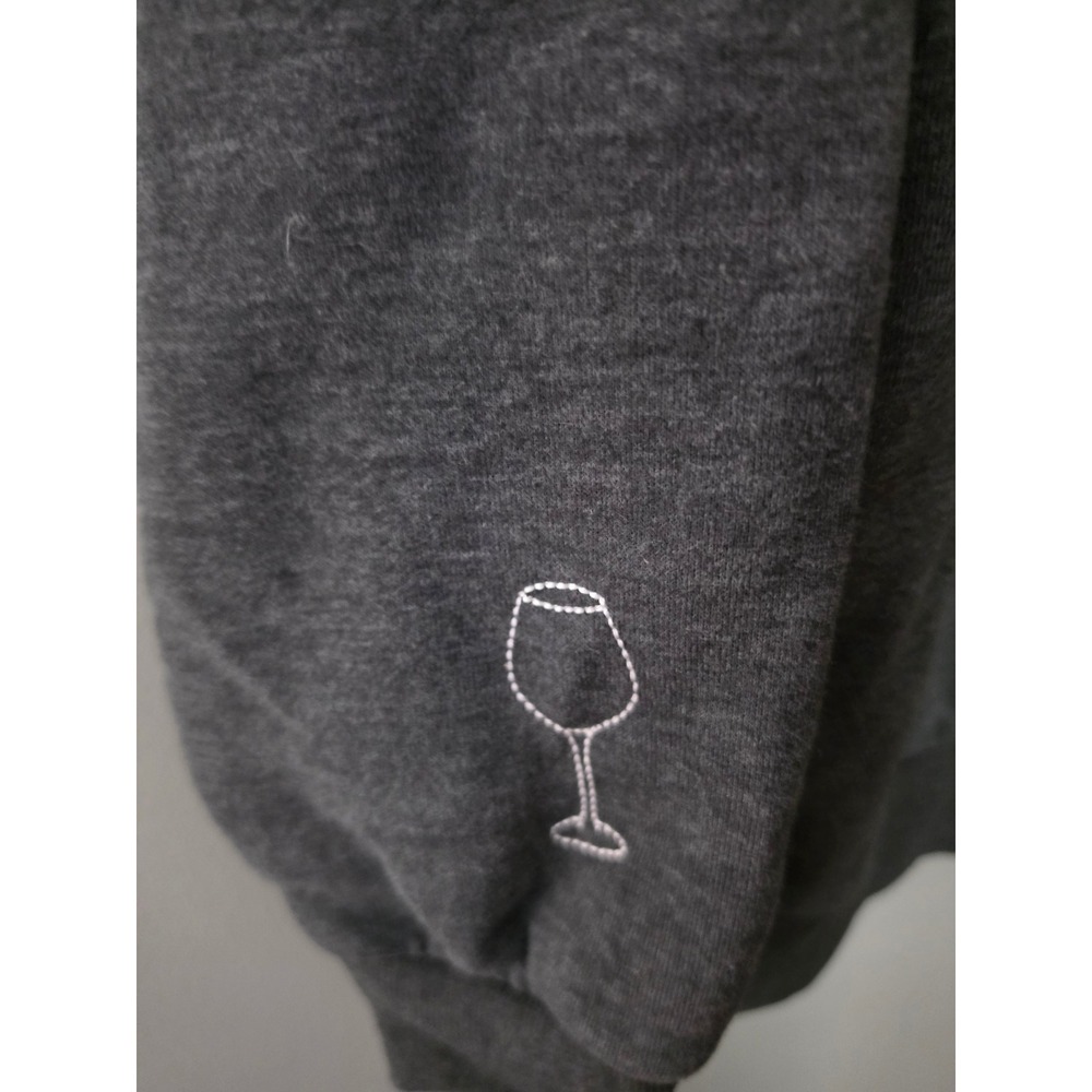 Wildfox Wine & Cheese Club Sweatshirt Charcoal Grey Embroidered Crewneck Large - Picture 5 of 5